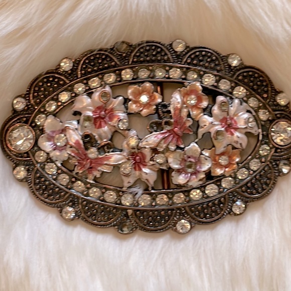 Vintage Brass & Enamel Belt Buckle - Picture 2 of 7